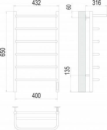 Полка П6 400х650 Электро (quick touch) Полотенцесушитель  TERMINUS Сыктывкар - фото 3