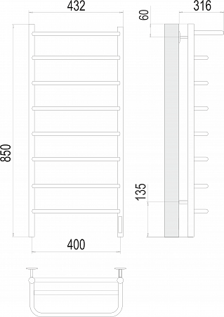 Полка П8 400х850 Электро (quick touch) Полотенцесушитель  TERMINUS Сыктывкар - фото 3