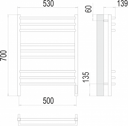 Соренто П9 500х700 электро (sensor quick touch) Полотенцесушитель  TERMINUS Сыктывкар - фото 3