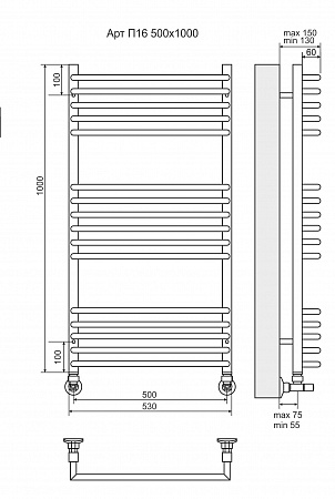 Арт П16 500х1000 Полотенцесушитель  TERMINUS Сыктывкар - фото 3