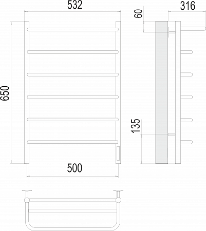 Полка П6 500х650 Электро (quick touch) Полотенцесушитель  TERMINUS Сыктывкар - фото 3